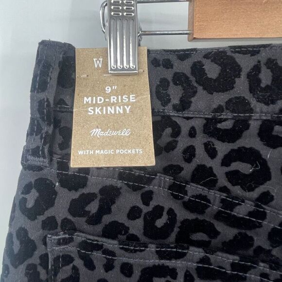 Madewell Black 9” Mid Rise Flocked Leopard Print Skinny Jeans Size 28 - Picture 7 of 7